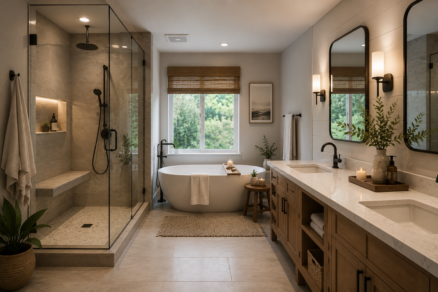 Walk-in shower ideas - modern tiled walk-in shower in a Bellevue WA bathroom