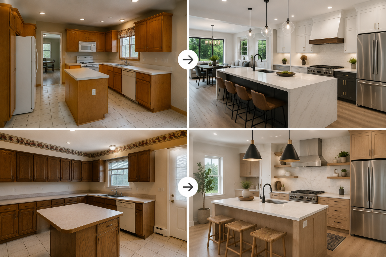 Kitchen remodel before and after in a Bellevue home